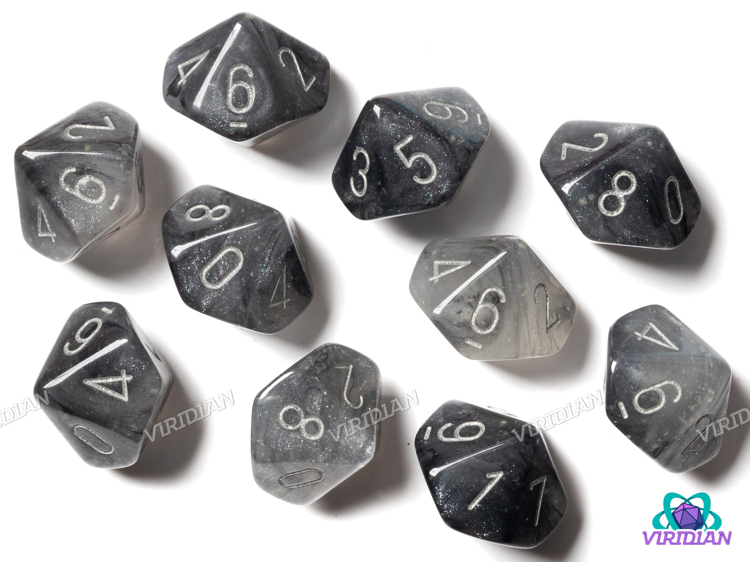 Borealis Light Smoke/Silver (Set of Ten D10) | Acrylic D10 Set