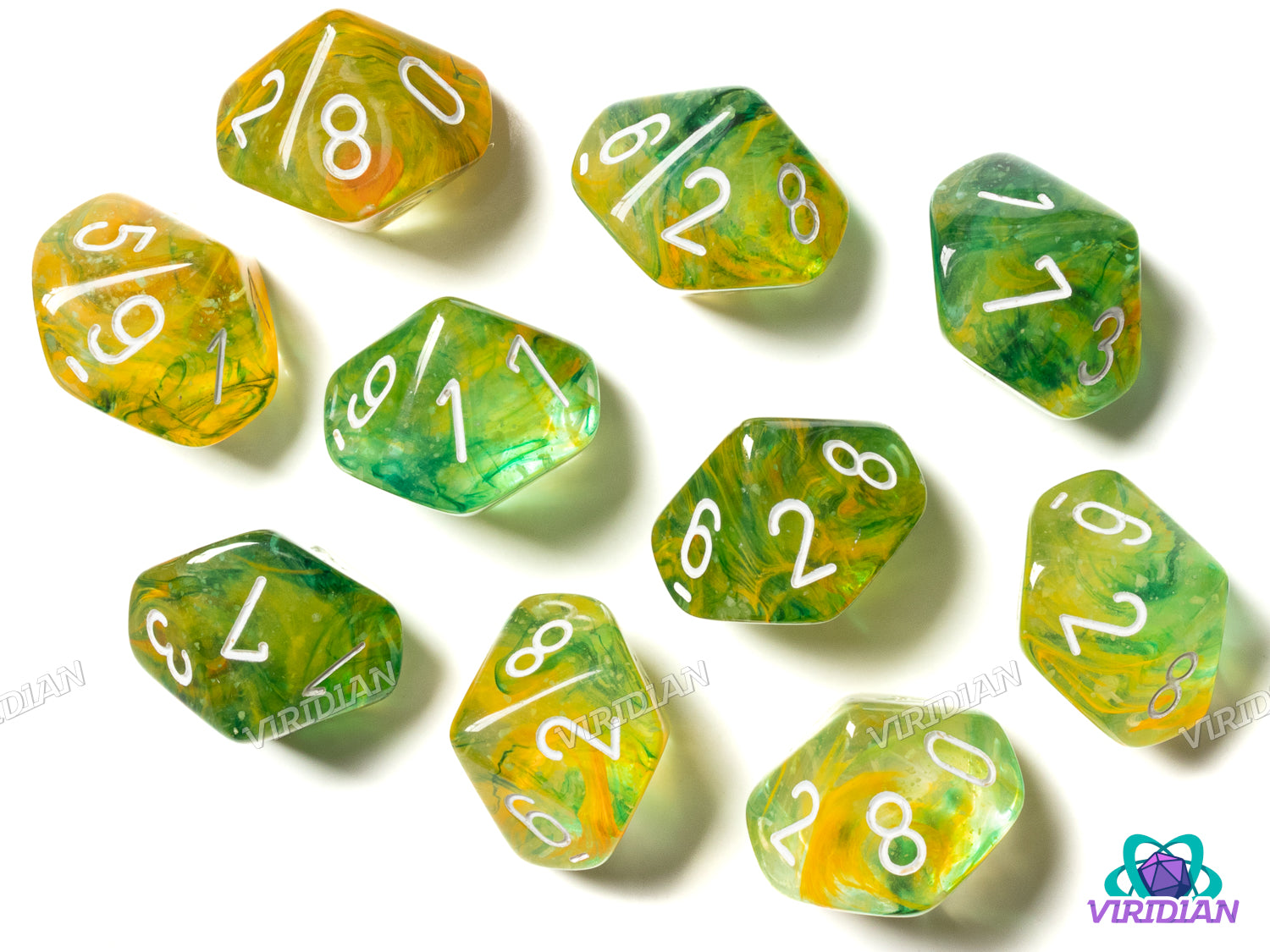 Nebula Spring/White Set of Ten d10 | Acrylic D10 Set (10)