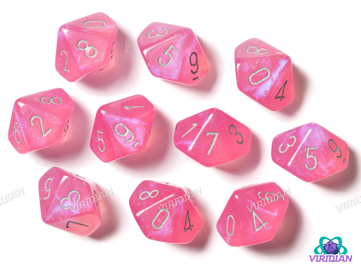 Borealis Pink/Silver (Set of Ten D10) | Acrylic D10 Set