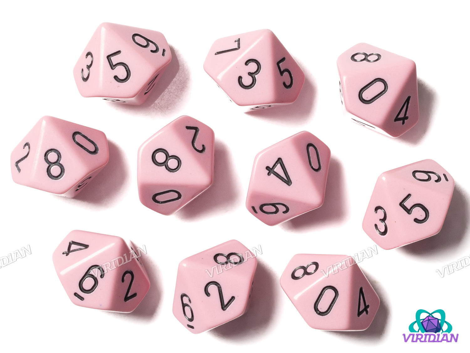 Opaque Pastel Pink/Black (Set of Ten D10) | Acrylic D10 Set