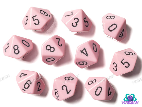 Opaque Pastel Pink/Black (Set of Ten D10) | Acrylic D10 Set