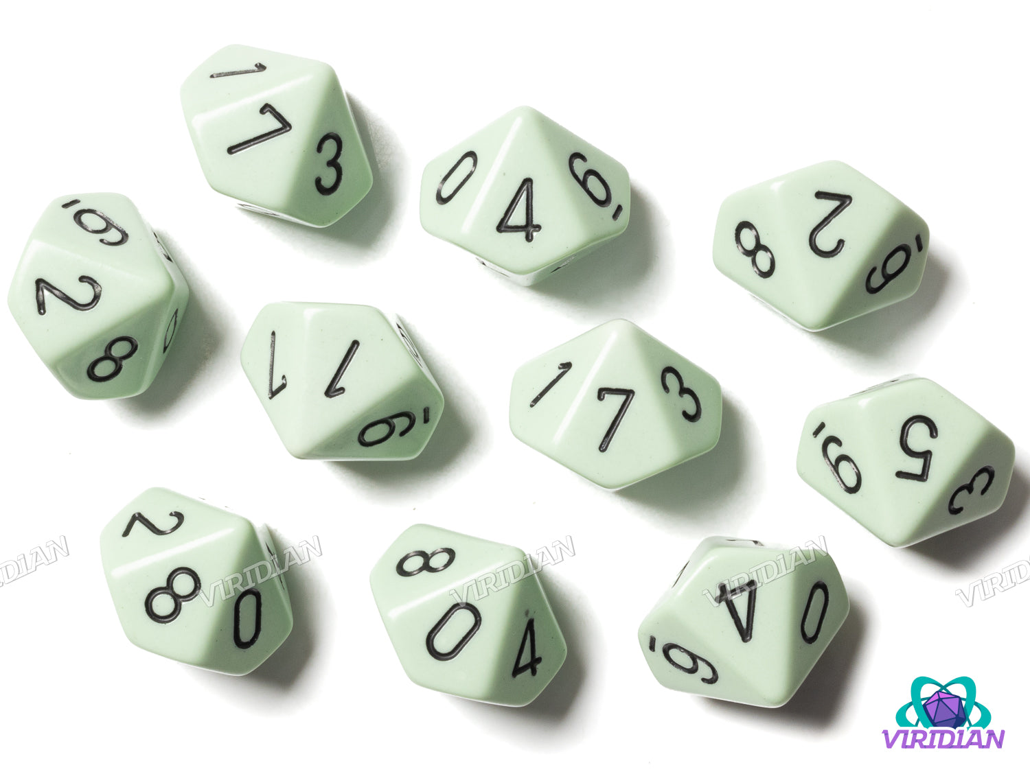 Opaque Pastel Green/black (Set of Ten D10) | Acrylic D10 Set