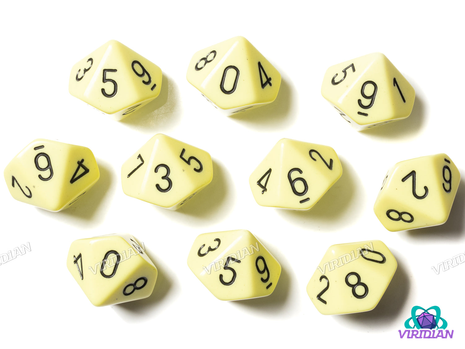 Opaque Pastel Yellow/Black (Set of Ten D10) | Acrylic D10 Set