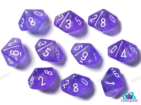 Borealis Purple/White (Set of Ten D10) | Acrylic D10 Set (10)