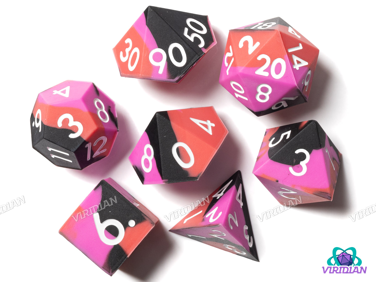 Red, Pink & Black Silicone (Set) | Polyhedral Dice Set (7)