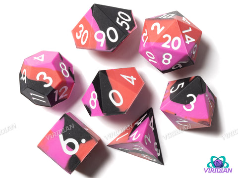 Red, Pink & Black Silicone (Set) | Polyhedral Dice Set (7)