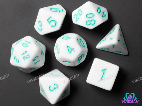 White & Teal V3 | Acrylic Dice Set (7) | Dungeons and Dragons TTRPG