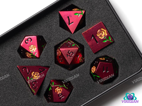 Yellow Rose | Metal Polyhedral Dice (7)