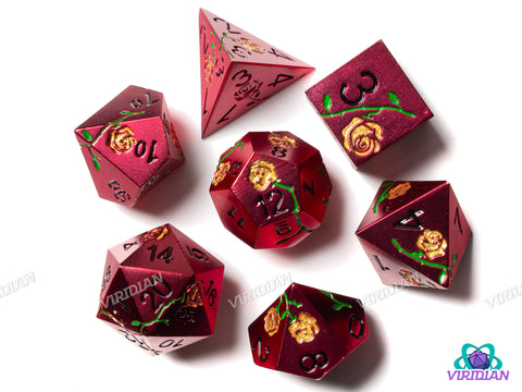Yellow Rose | Metal Polyhedral Dice (7)