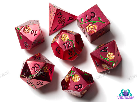 Yellow Rose | Metal Polyhedral Dice (7)