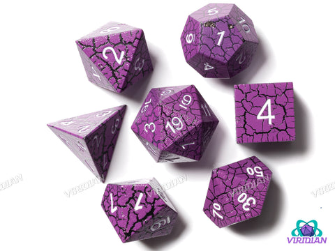 Purple Cracked w White | Metal Polyhedral Dice (7)
