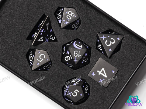 Starcrossed (Purple, Dark Silver) | Metal Dice (7)