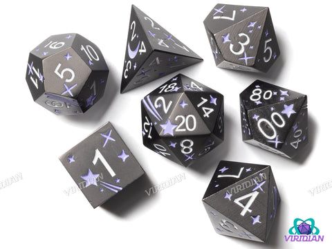 Starcrossed (Purple, Dark Silver) | Metal Dice (7)