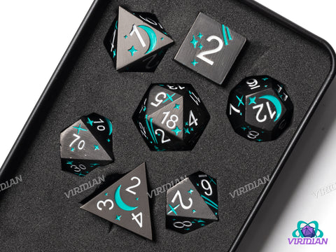 Starcrossed (Teal, Dark Silver) | Metal Dice (7)