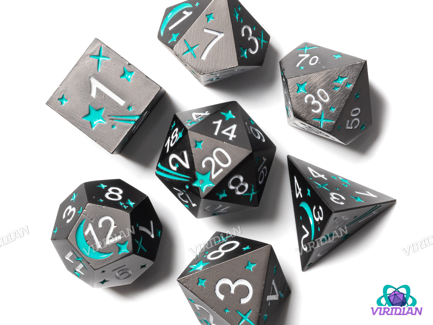 Starcrossed (Teal, Dark Silver) | Metal Dice (7)