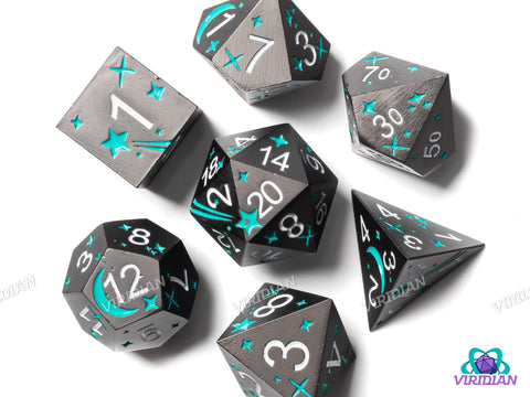 Starcrossed (Teal, Dark Silver) | Metal Dice (7)