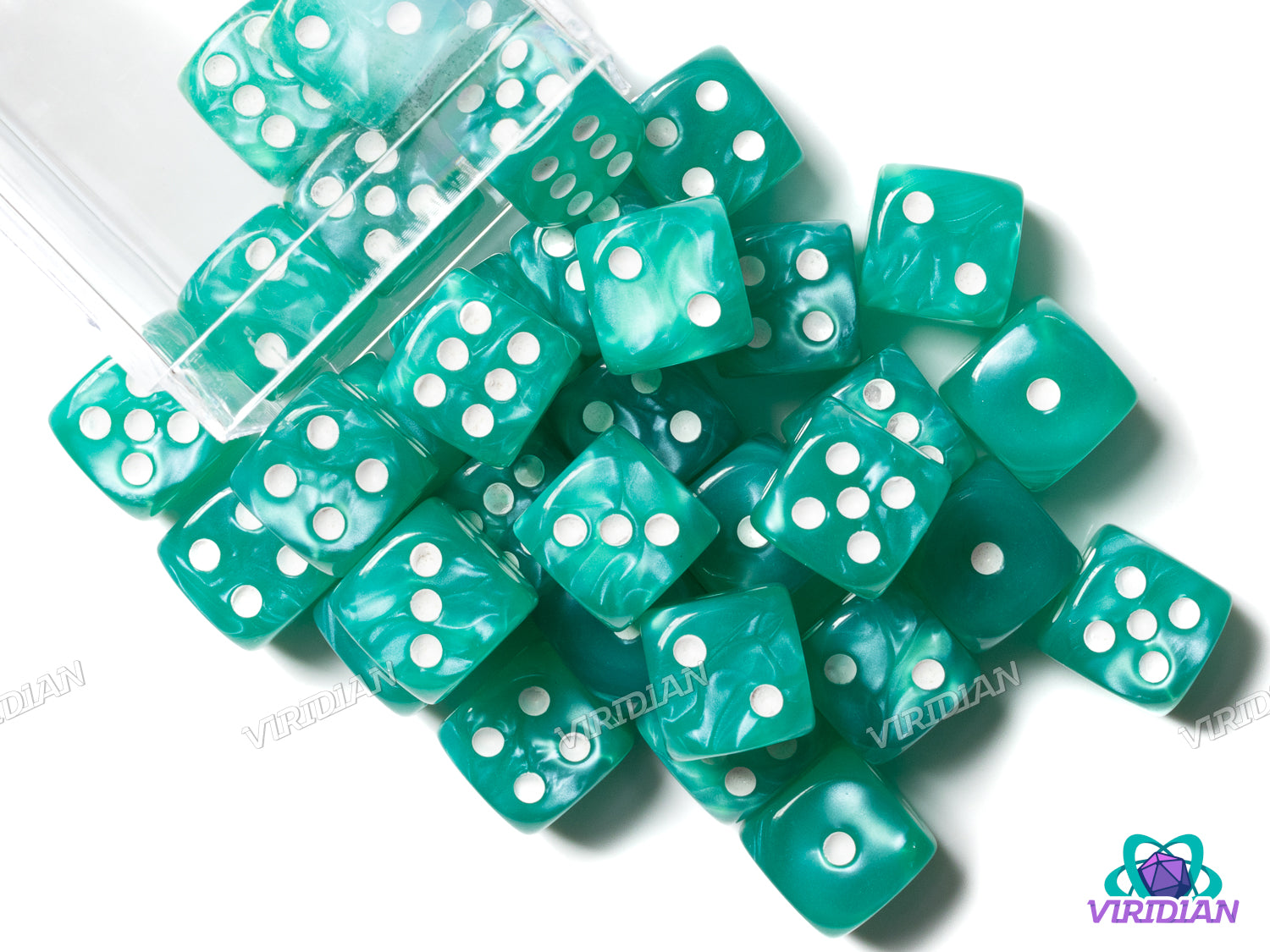 Gloss Teal w White (36) 12mm D6 | Acrylic D6 Set (36)