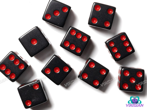 TEN Black & Red D6s (10) | 16mm Acrylic Pipped D6 Dice | Koplow