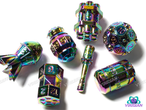 Sapper's Delight (Rainbow) | Grenades, Bombs, Nuclear Missile Design | Metal Dice Set (7)