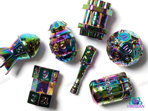 Sapper's Delight (Rainbow) | Grenades, Bombs, Nuclear Missile Design | Metal Dice Set (7)