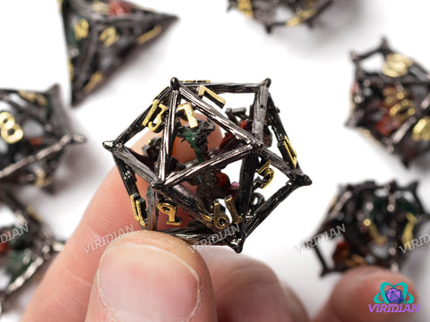 Caged Dragon (Green & Red) | Hollow Metal Dice Set (7)