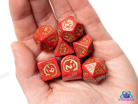 Dragons Modern Dice Set (Red & Gold) | Acrylic Polyhedral Dice (7)