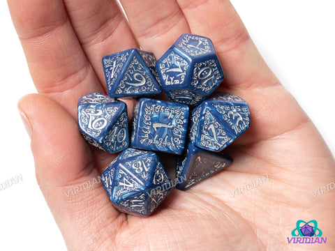Elvish Dice Set (Cobalt & Silver) | Acrylic Polyhedral Dice (7)