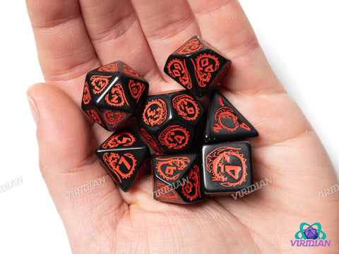 Dragons: Onyx | Black & Red | Q Workshop | Acrylic Dice Set (7)