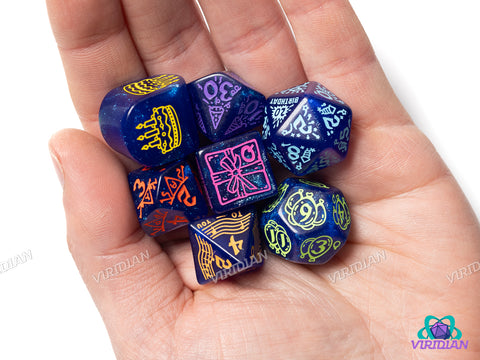 Happy Birthday Dice Set: Streamers | Acrylic Polyhedral Dice (7)