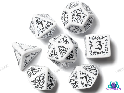 Elvish White & black Dice Set (7) | Acrylic Polyhedral Dice (7)