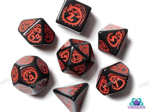 Dragons: Onyx | Black & Red | Q Workshop | Acrylic Dice Set (7)