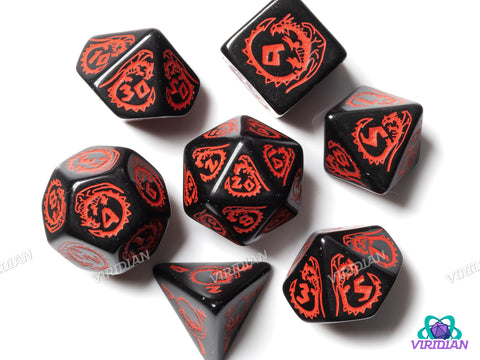 Dragons: Onyx | Black & Red | Q Workshop | Acrylic Dice Set (7)