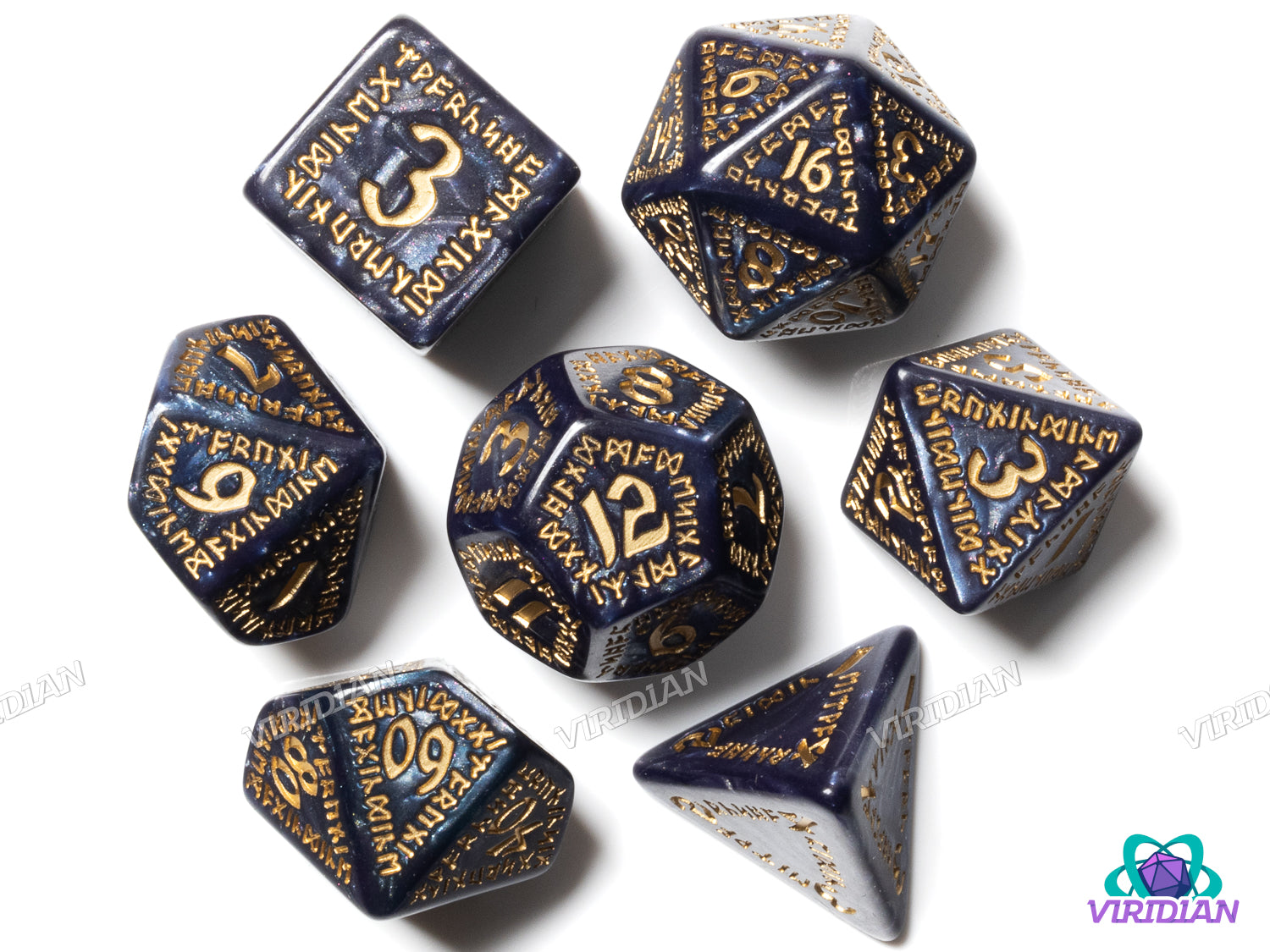 Runic Mixed-Blue & Gold | Acrylic Polyhedral Dice Set (7)