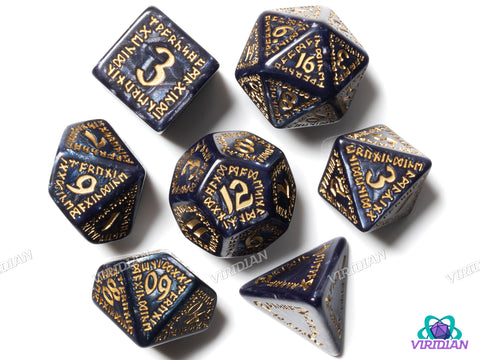 Runic Mixed-Blue & Gold | Acrylic Polyhedral Dice Set (7)