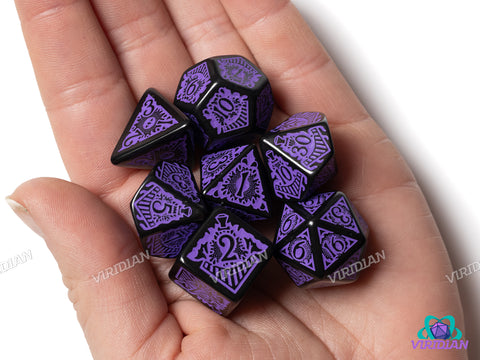 COC: Horror on the Orient Express (Purple/Black) | Call of Cthulhu | Acrylic Polyhedral Dice Set (7)