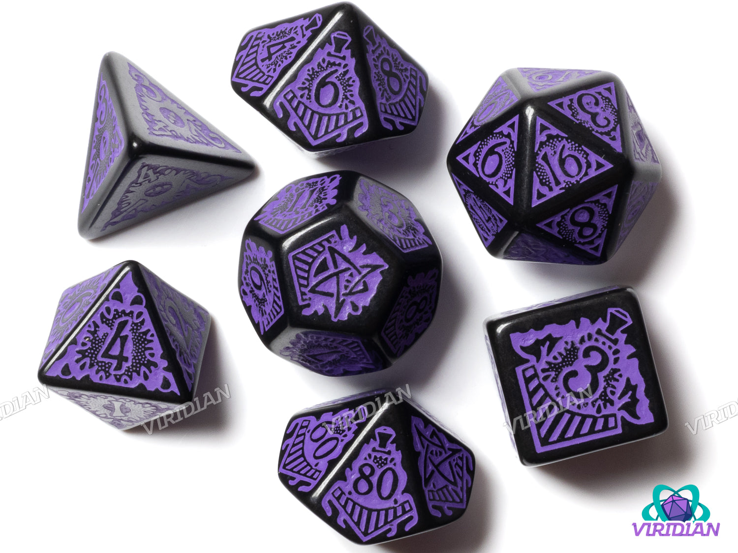COC: Horror on the Orient Express (Purple/Black) | Call of Cthulhu | Acrylic Polyhedral Dice Set (7)