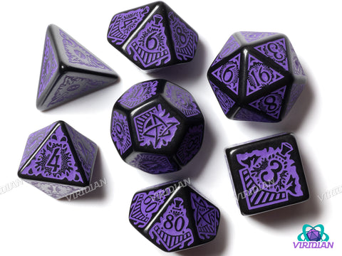 COC: Horror on the Orient Express (Purple/Black) | Call of Cthulhu | Acrylic Polyhedral Dice Set (7)
