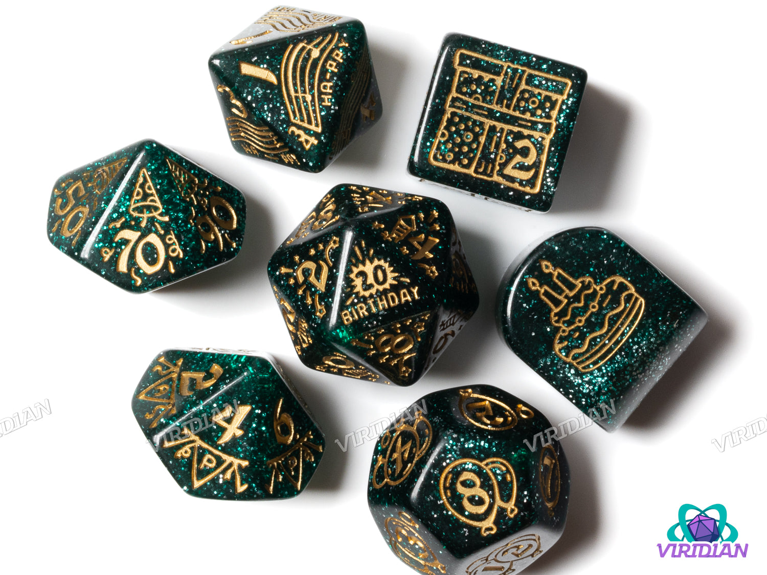 Happy Birthday Dice Set: Balloons | Acrylic Polyhedral Dice (7)