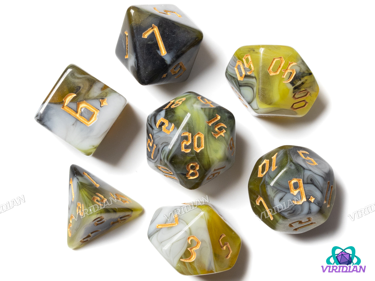 Gothic Yellowjacket | Acrylic Polyhedral Dice (7)