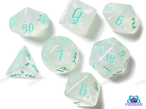Glitter Gothic (Teal Ink) | Acrylic Polyhedral Dice (7)