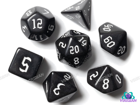 Gothic Black (White Ink) | Acrylic Polyhedral Dice (7)