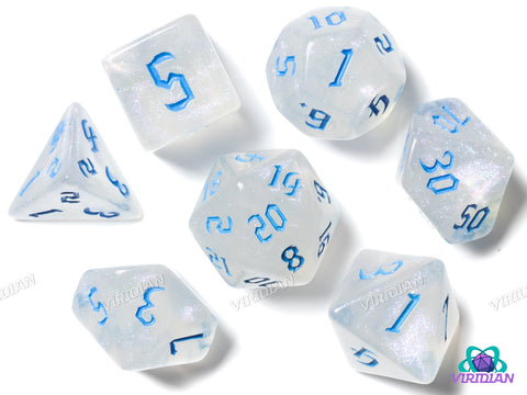 Silver Skies | Glittery White-Grey & Light Blue | Acrylic Dice Set (7)