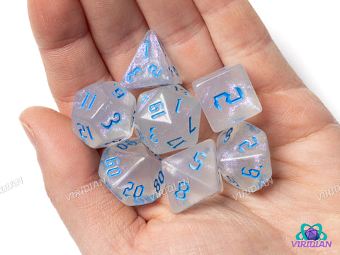 Silver Skies | Glittery White-Grey & Light Blue | Acrylic Dice Set (7)