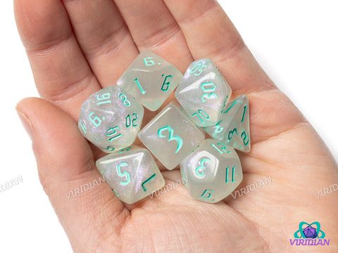 Glitter Gothic (Teal Ink) | Acrylic Polyhedral Dice (7)