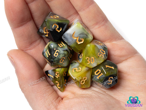Gothic Yellowjacket | Acrylic Polyhedral Dice (7)
