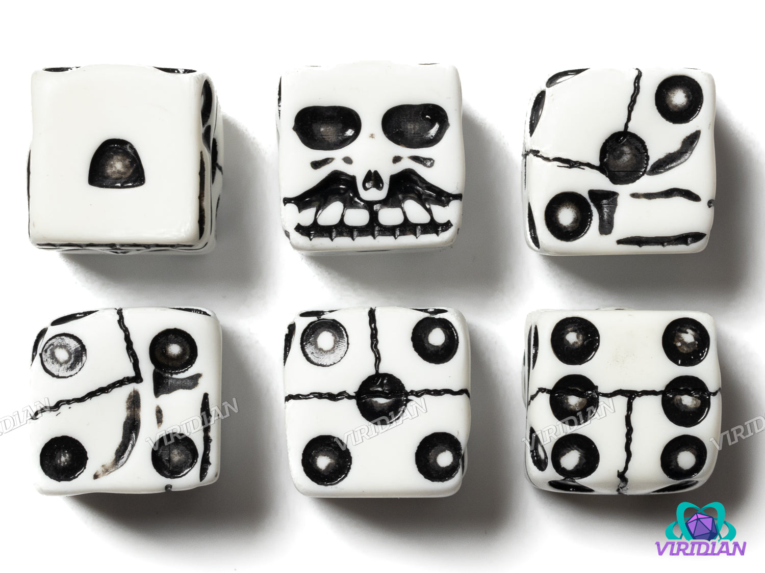 Skull Bone D6 Set (6) | Skeleton, Catacomb | Acrylic Dice Set