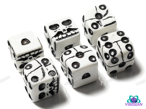 Skull Bone D6 Set (6) | Skeleton, Catacomb | Acrylic Dice Set