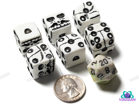 Skull Bone D6 Set (6) | Skeleton, Catacomb | Acrylic Dice Set