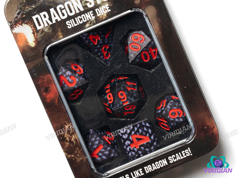 Dragon Storm Silicone Scale Dice (Grey & Red) | Silicone Dice Set (7)