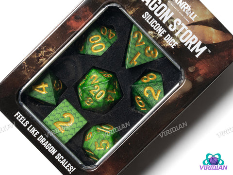 Dragon Storm Silicone Scale Dice (Green) | Silicone Dice Set (7)